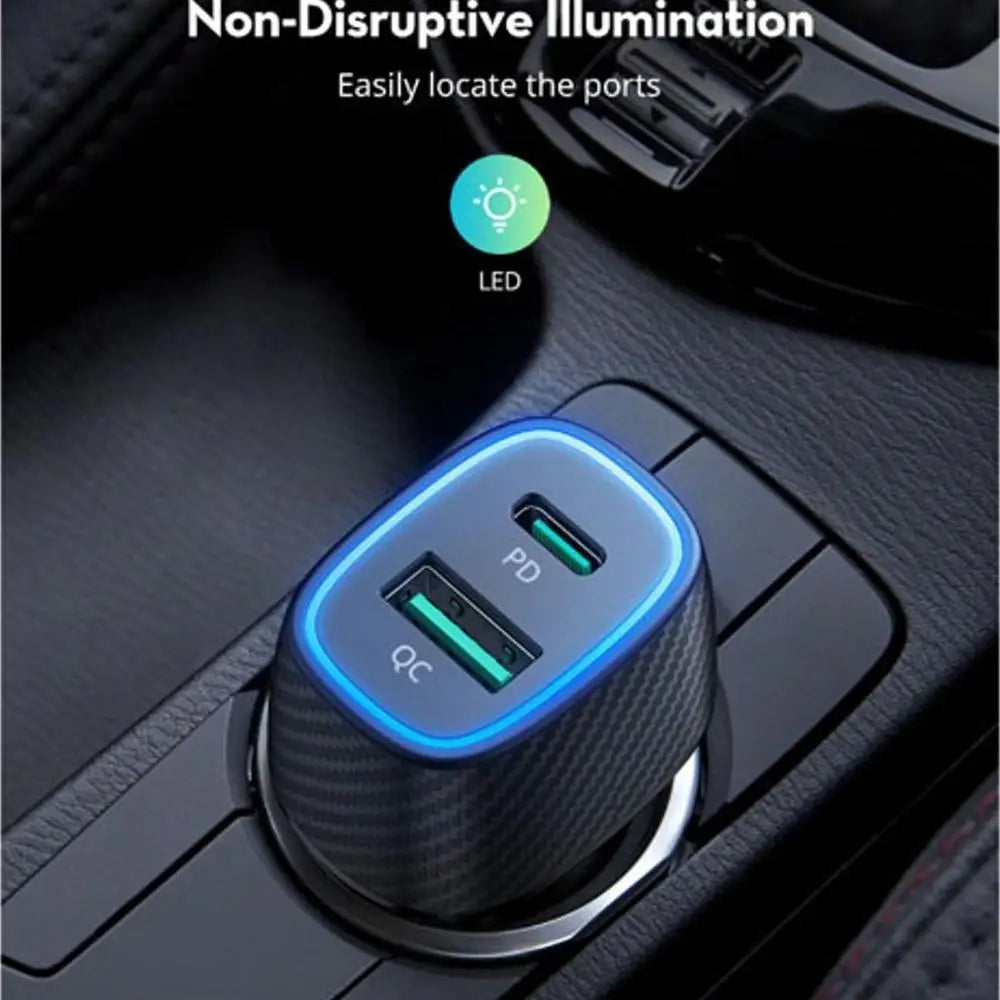 RAVPower RP-VC009 60W Dual Port Car Charger – QC24W + PD36W, Black