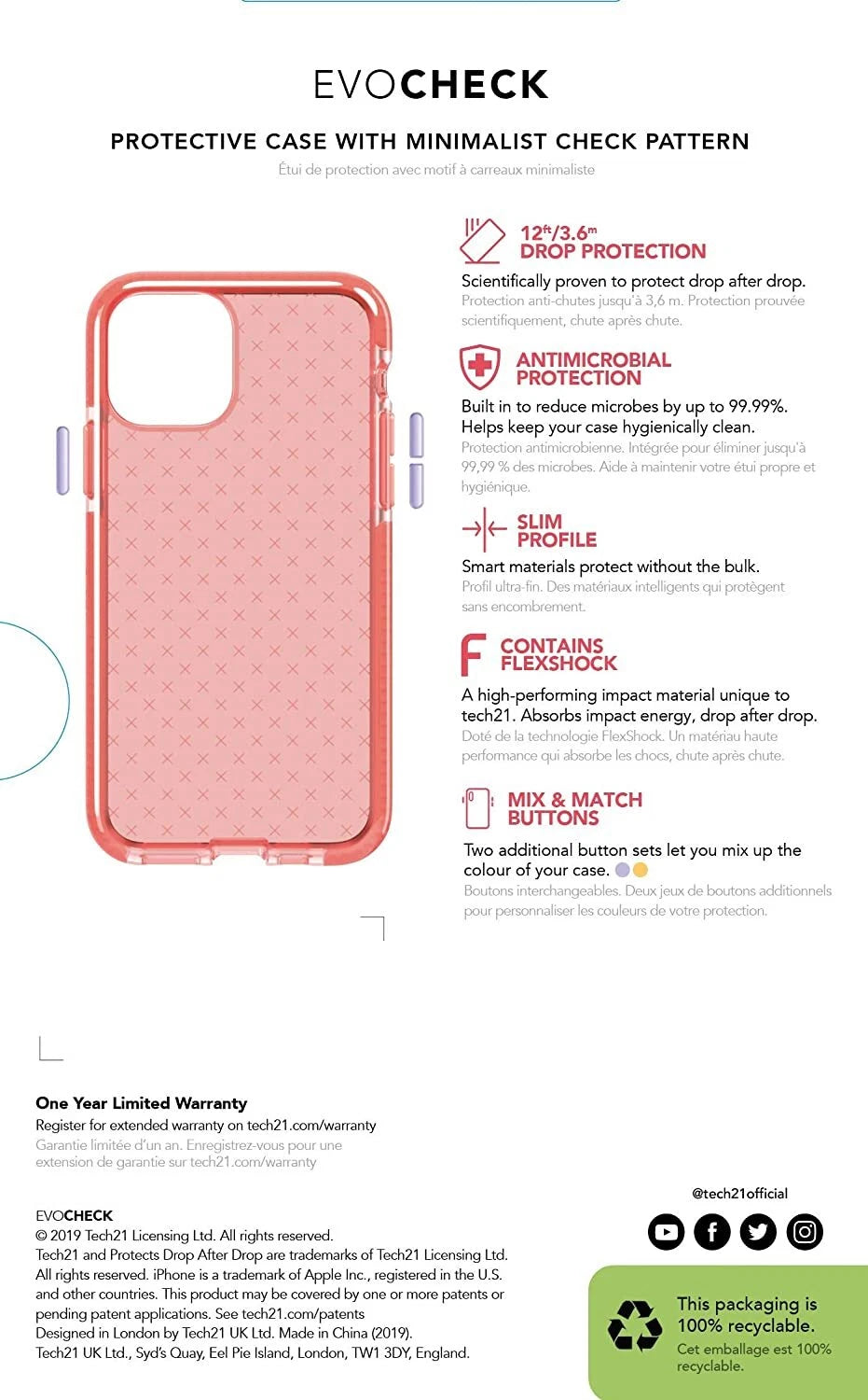 TECH21 - Evo Check Case for Apple iPhone 11 Pro MAX - Coral T21-7283