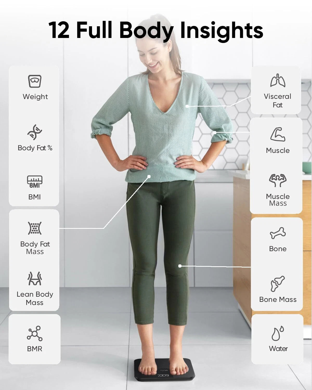 ميزان Eufy الذكي A1 الرقمي لقياس دهون الجسم بتقنية البلوتوث - 12 قياسًا