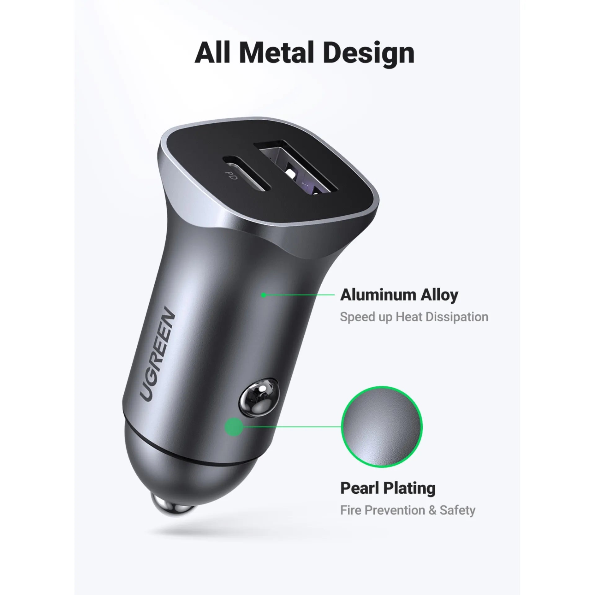 UGREEN Dual Car Charger PD USB 30W Grey