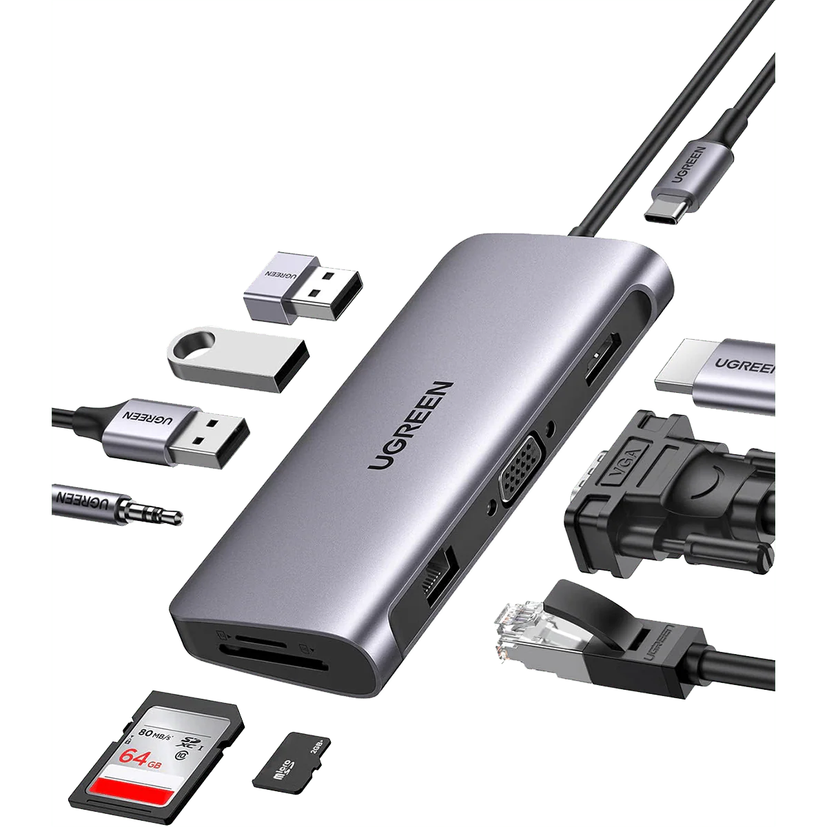 UGREEN 10-in-1 4K HDMI USB C Hub 3 USB 3.0 Ports, USB C to 3.5mm Cards Reader Compatible for MacBook Pro/Air M1, Dell, HP, XPS