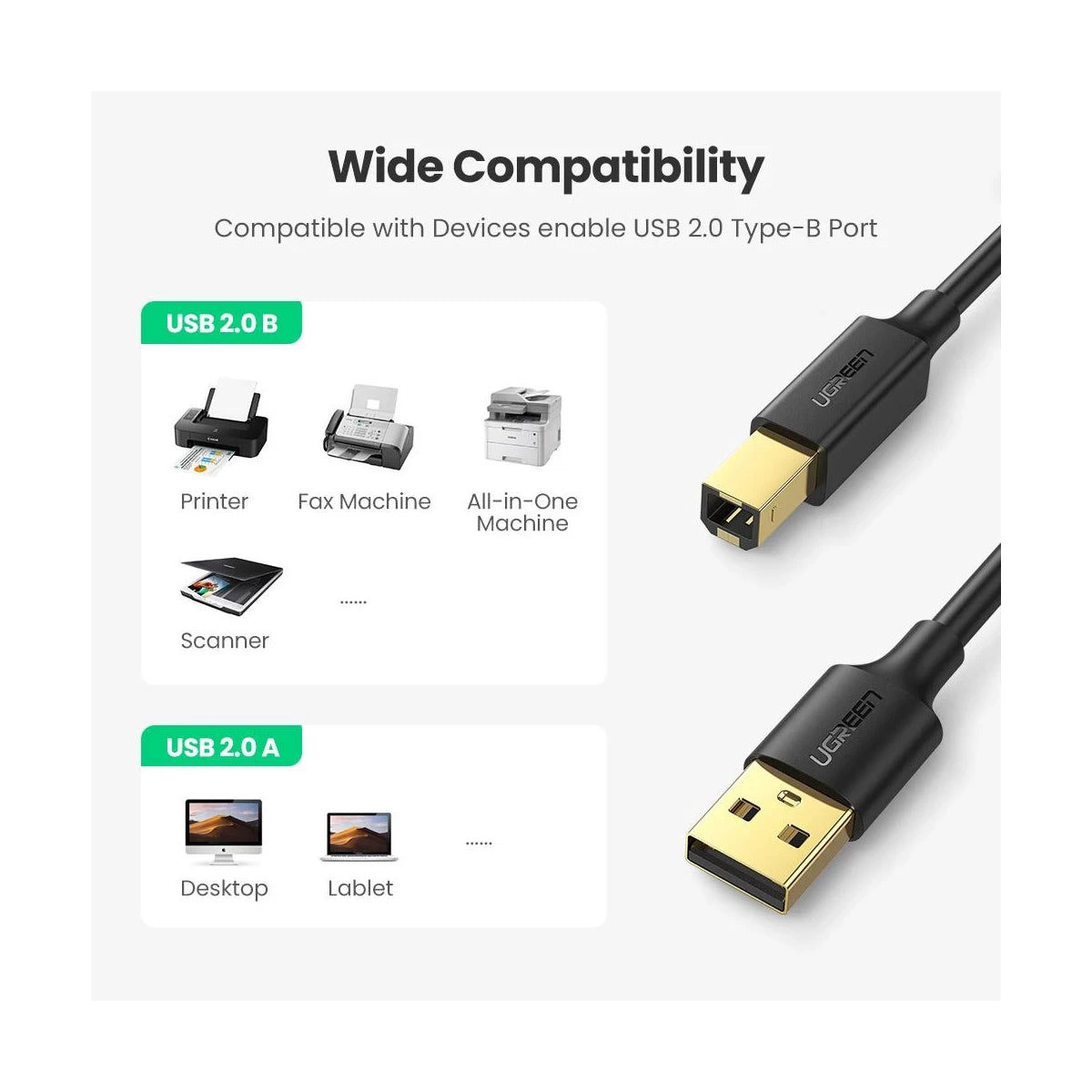 UGREEN USB 2.0 AM to BM Print Cable 1.5M Black