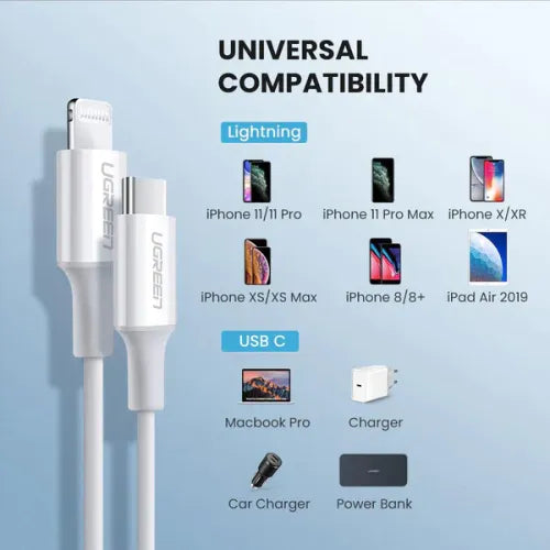 UGREEN USB-C to Lightning M/M Cable Rubber Shell 1m White